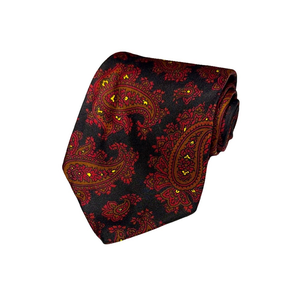 VINTAGE Brooks Brothers black red paisley print 100% silk neck tie EUC